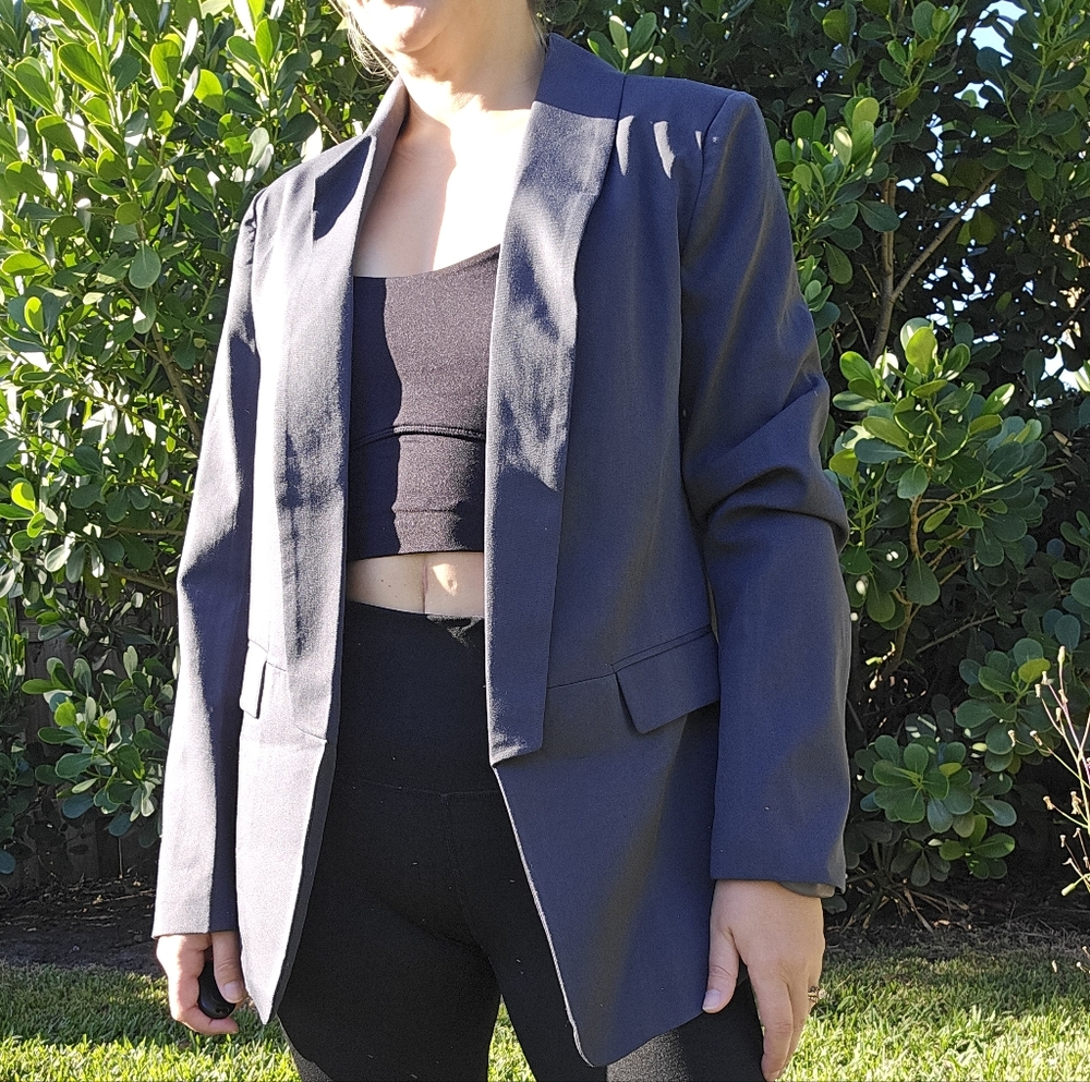 Dark Grey Blazer Size M Structured Open Front Workwear Jacket